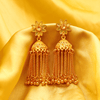 Traditional Flower Jhumka ¥-0029 (Golden-SeaGreen) - MAWKLUXORA