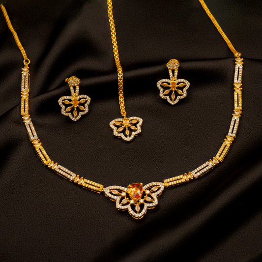 Luxury Drape Nacklace Set $_0049 (Silver-Golde-Orange)