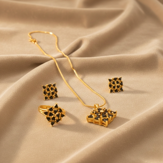 Golden & Black Petal Jewelry Set ¥-0017 (Golden-Black)