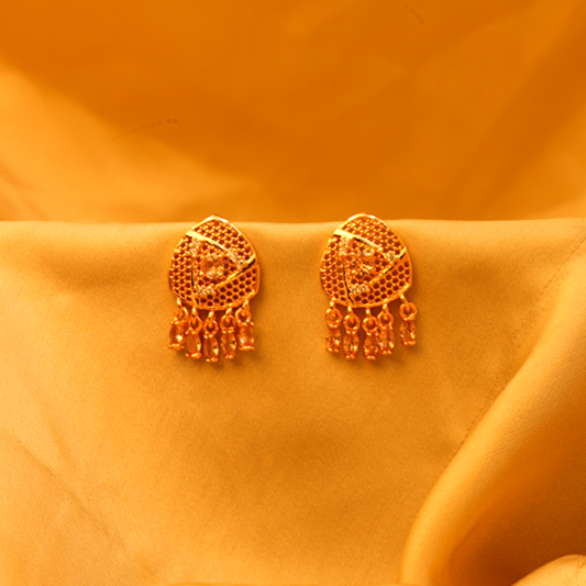 Dome Earrings with CZ Tassels ¥-0040 (Golden)
