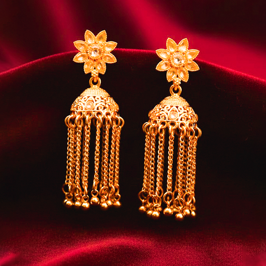 Traditional Flower Jhumka ¥-0029 (Golden-Transperant)