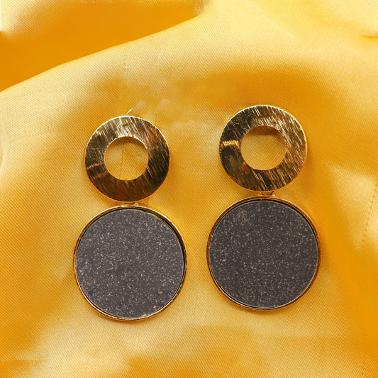 Double Disc Drop Studs ¥-0026 (Black-Golden)