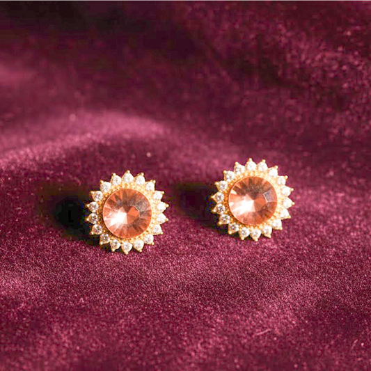 Flowral Crystal Studs ¥-0038 (Golden-Pink)