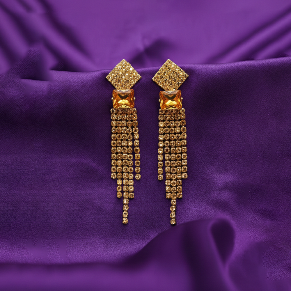 Zirconia Cut Frame Hoops $_0056 (Golden-Orange)