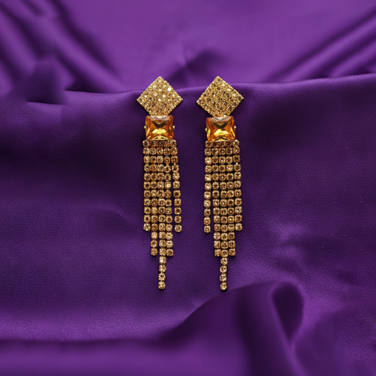 Zirconia Cut Frame Hoops $_0056 (Golden-Orange)