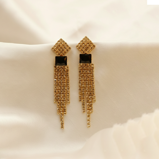 Zirconia Cut Frame Hoops $_0056 (Golden-Black)