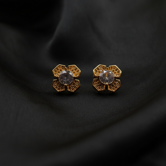 Flowral Crystal Studs ¥-0031 (Golden-Transperant)