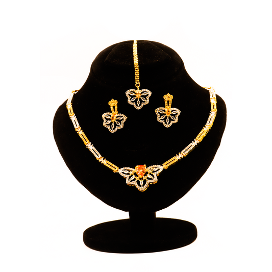 Luxury Drape Nacklace Set $_0049 (Silver-Golde-Orange)