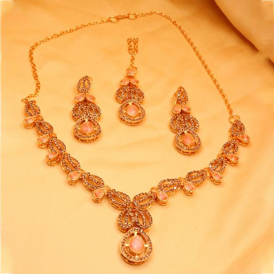 Regal Peach Blossom Nacklace Set $_0070 (Golden-Pink)