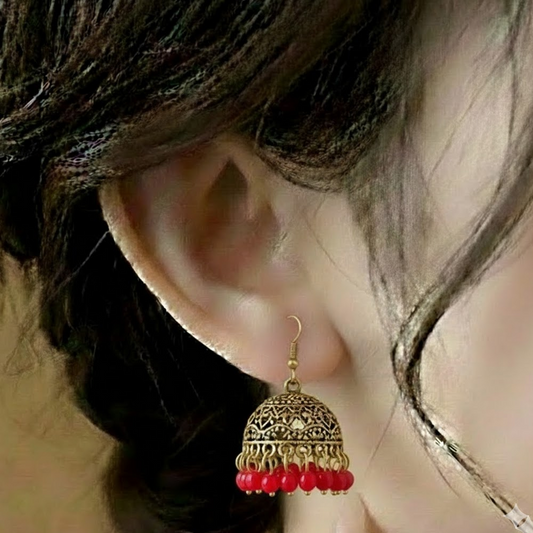 Traditional Jhumka $_0060 (Golden-Red)