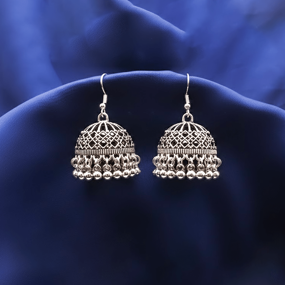 Traditional Jhumka $_0059 (Silver-Black) - MAWKLUXORA