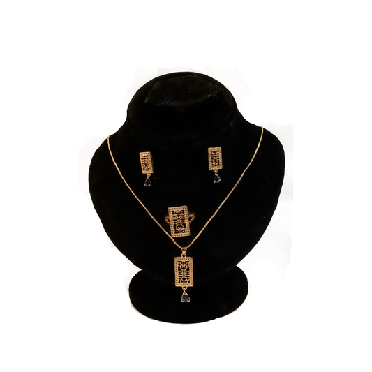 Sapphire Gold Jewelry Set ¥-0015 (Golden-Blue)