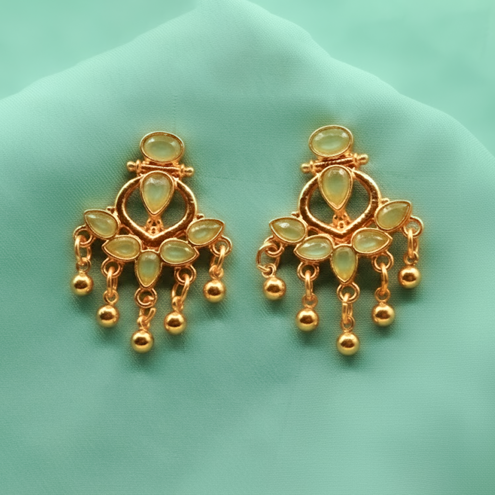 Turkish Leave Earrings ¥-0035 (Golden-Sea Greeen)