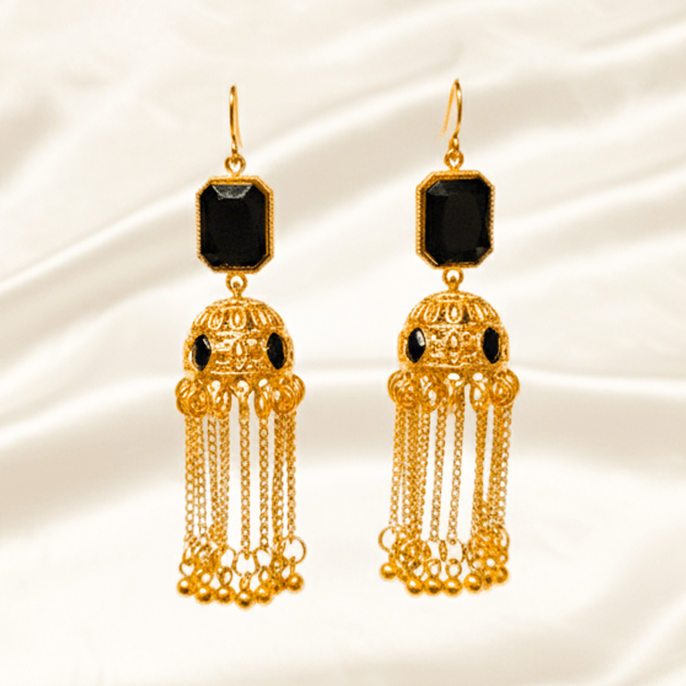 Traditional Jhumka ¥-0043 (Golden-Black) - MAWKLUXORA