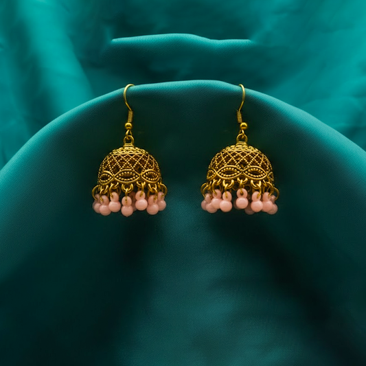Traditional Jhumka $_0060 (Golden-Pink)
