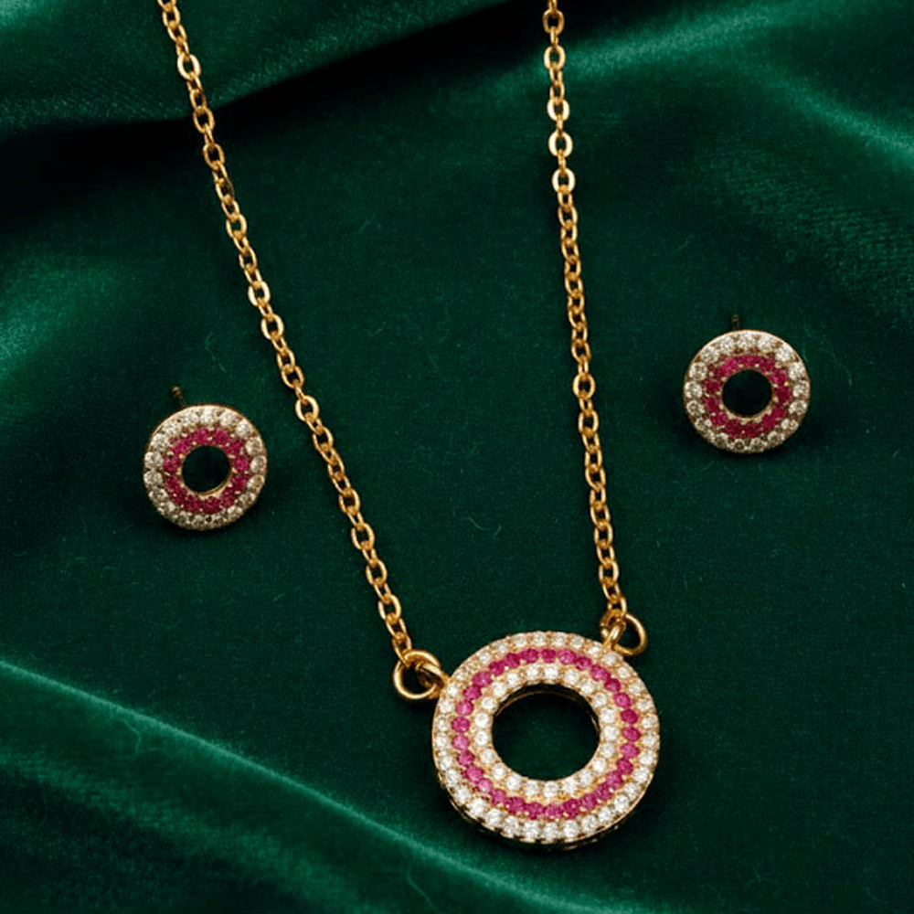 Red Pave Circle Set $_0051 (Golden-Red) - MAWKLUXORA
