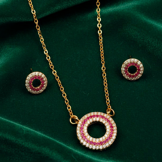 Red Pave Circle Set $_0051 (Golden-Red)