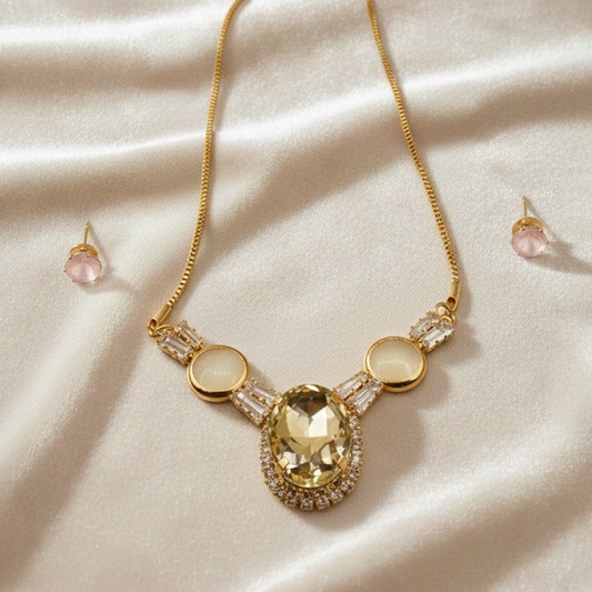 Oval Statement Nacklace Set $_0067 (Silver-White)