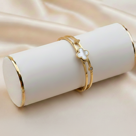 Four-Leaf Flower Bracelet TL-0089 (Golden- White)
