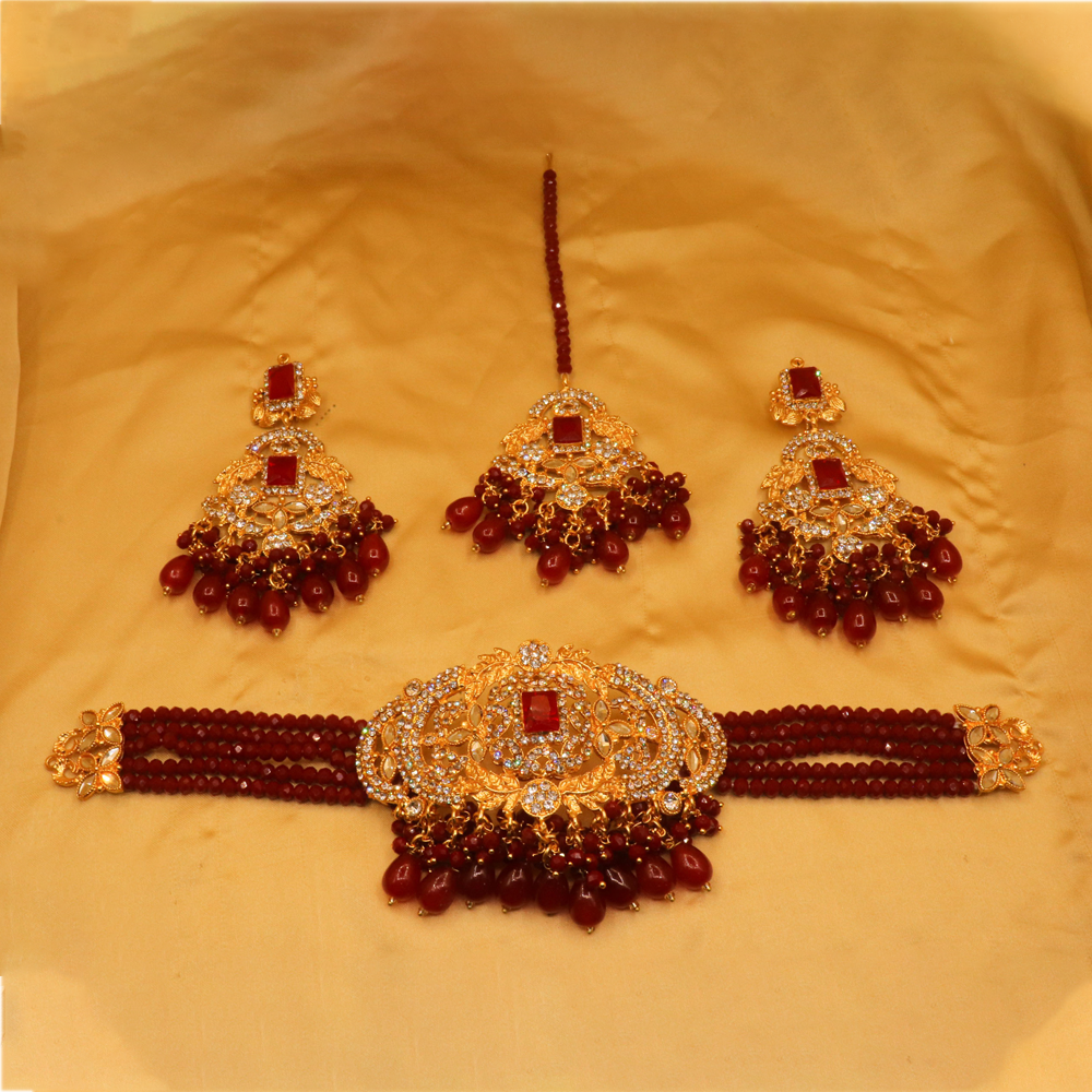Traditional Choker Set $_0069 (Golden-Red)