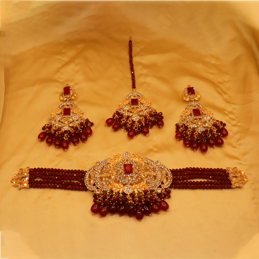 Traditional Choker Set $_0069 (Golden-Red)