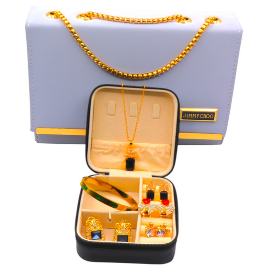 Gold Chain Shoulder Bag with Jewelry Gift  Set