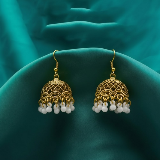 Traditional Jhumka $_0060 (Golden-White)