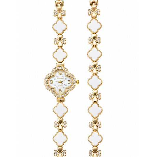 Gold Clover Leaf Watch & Bracelet Set SOU726