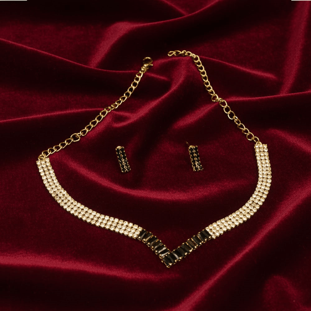 V Shape Gemstone Nacklace Set $_0047 - MAWKLUXORA