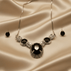 Oval Statement Nacklace Set $_0067 (Silver-Black) - MAWKLUXORA