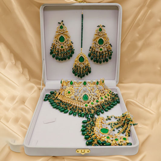 Bridal Jewellery Set $_0078  (Golden-White-Green)