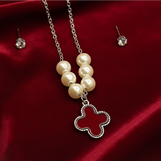 Four-Leaf Pearl Clover Set $_0068 (Red-White)