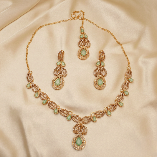 Regal Peach Blossom Nacklace Set $_0070 (Golden-SeaGreen)