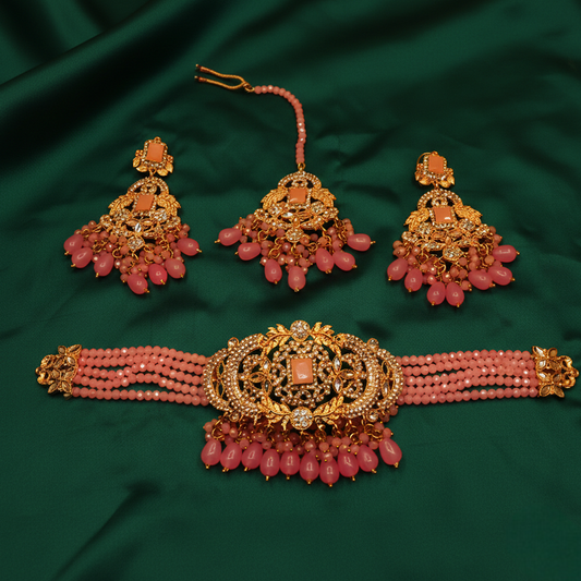 Traditional Choker Set $_0069 (Golden-Pink)