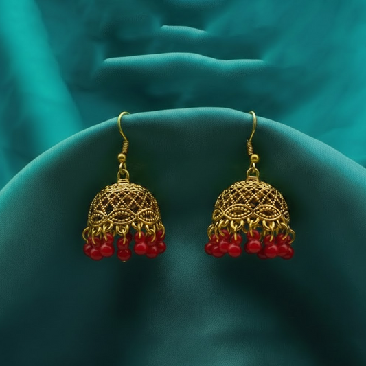 Traditional Jhumka $_0060 (Golden-Red)