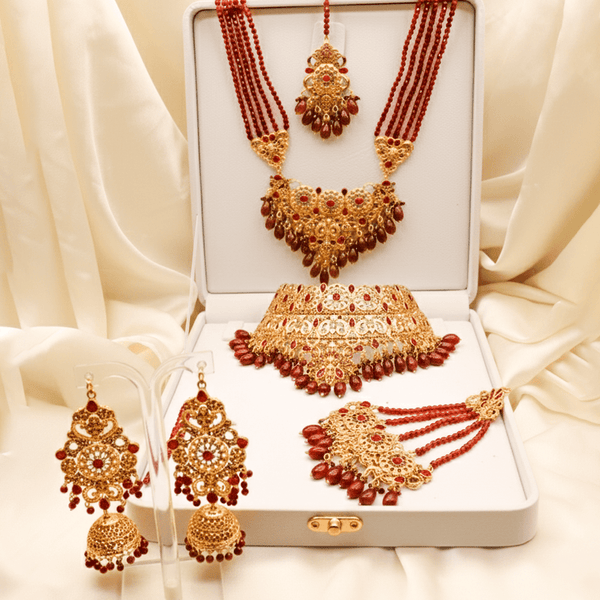 Bridal Jewellery Set - $_0073 (Golden-Red) - MAWKLUXORA