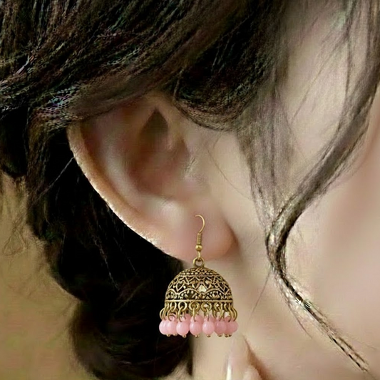 Traditional Jhumka $_0060 (Golden-Pink)
