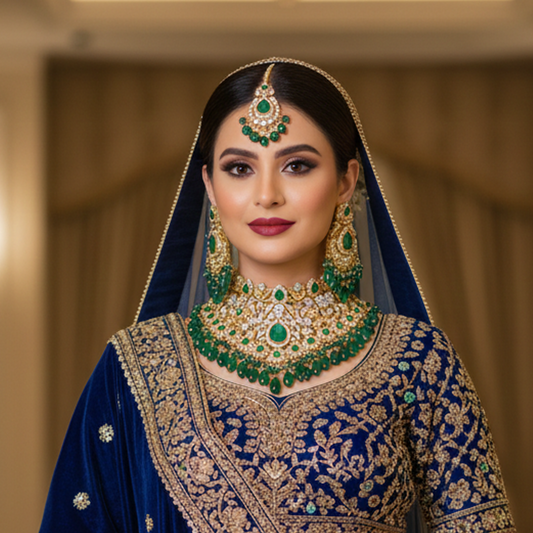 Bridal Jewellery Set $_0078  (Golden-White-Green)