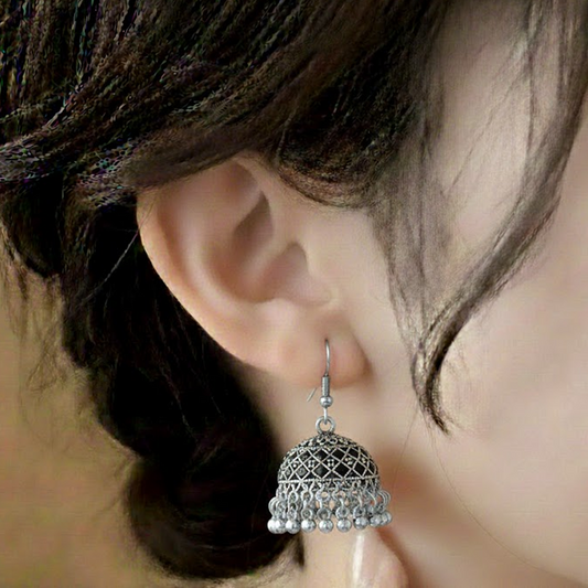 Traditional Jhumka $_0059 (Silver-Black)