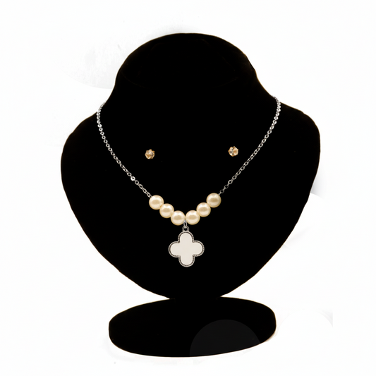 Four-Leaf Pearl Clover Set $_0068 (Golden-White)