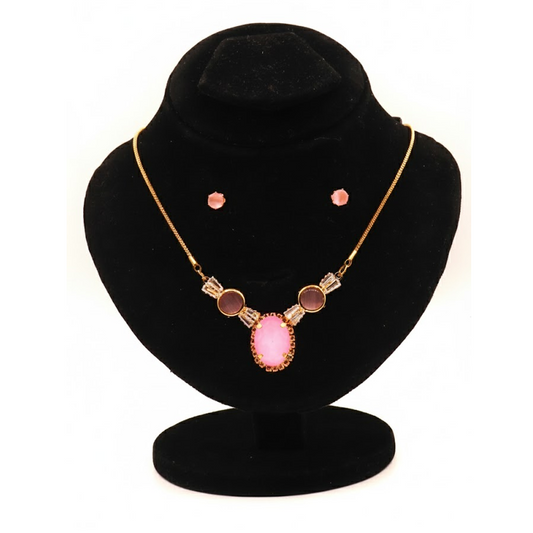 Oval Statement Nacklace Set $_0067 (Golden-Pink)