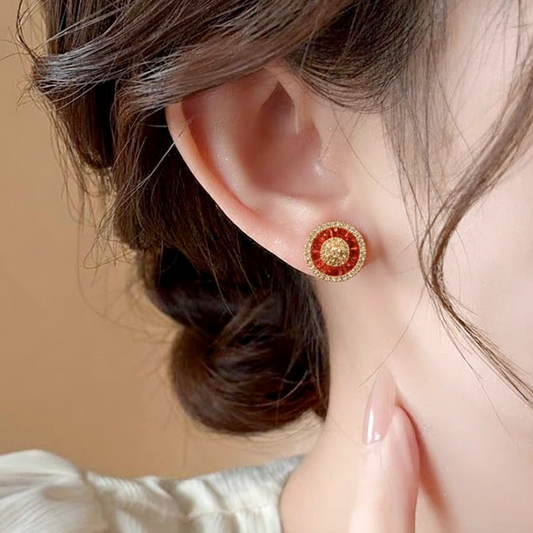 Circle Studs With Gemstones ¥-0025 (Golden-Orange)