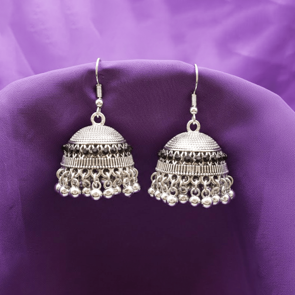 Traditional Jhumka $_0058 (Silver-Black) - MAWKLUXORA