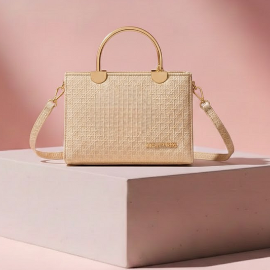 Luxury Elegant Textured HandBag RP 0104 (Golden & Skin)
