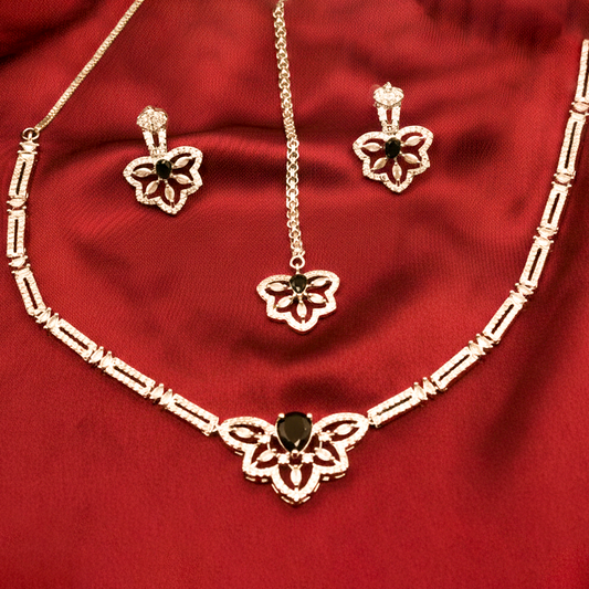 Luxury Drape Nacklace Set $_0049 (Silver-Black)