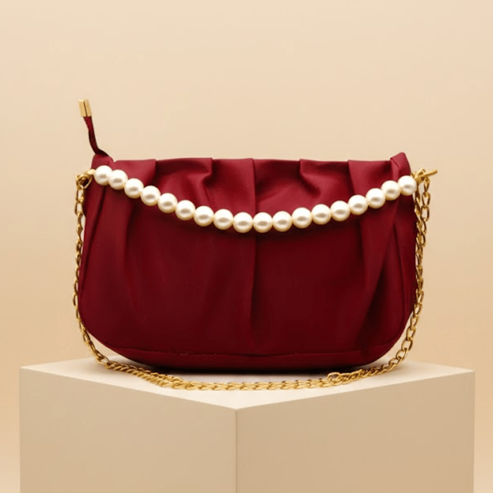 The Luna Pearl HandBag USD 0111 ( White Mahroon ) - MAWKLUXORA