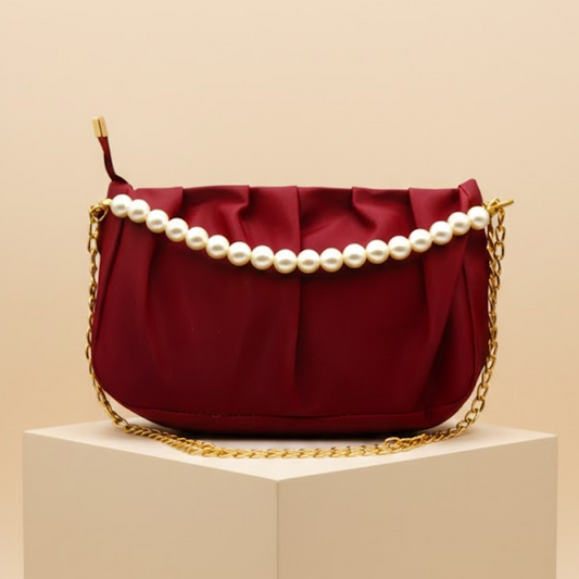 The Luna Pearl HandBag USD 0111 ( White Mahroon )