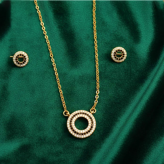 Red Pave Circle Set $_0051 (Golden-Black)