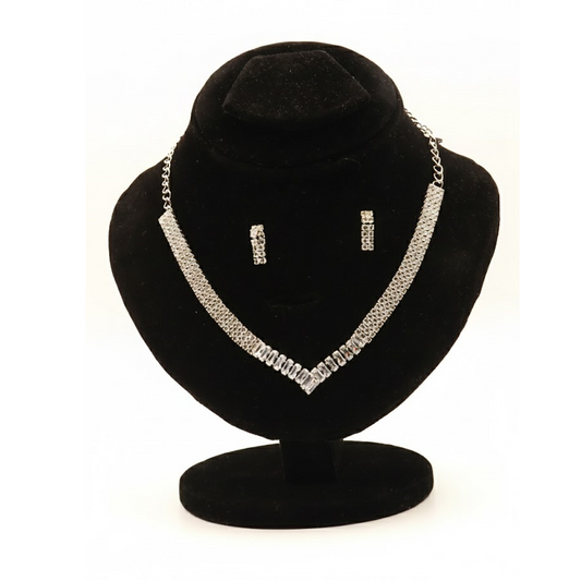 V Shape Gemstone Nacklace Set $_0047 (Golden-Transperant)