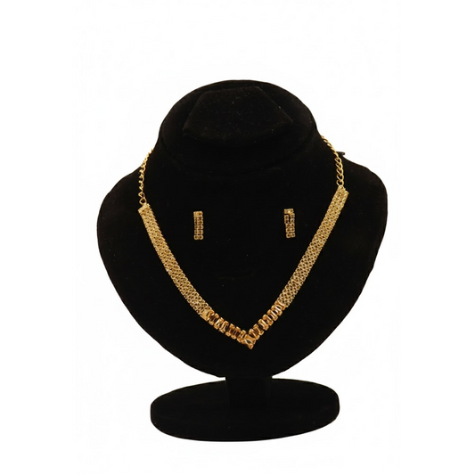 V Shape Gemstone Nacklace Set $_0047 (Golden-Pink)